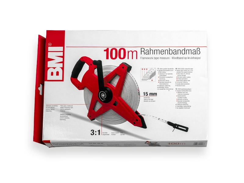 BMI Kruishaspel glasvezel bandmaat met markeerpunt 100 m