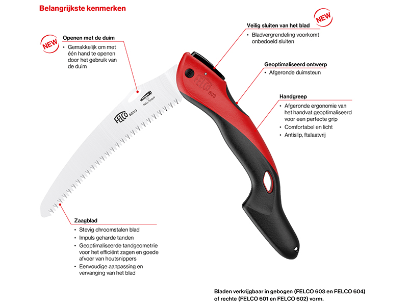 Snoeizaag / vouwzaag Felco 603 inklapbaar, bladlengte 20 cm, gebogen zaagblad