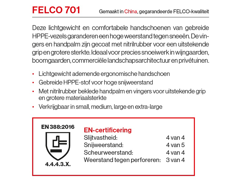 Handschoen Felco 701 maat L, HPPE vezel met nitril coating