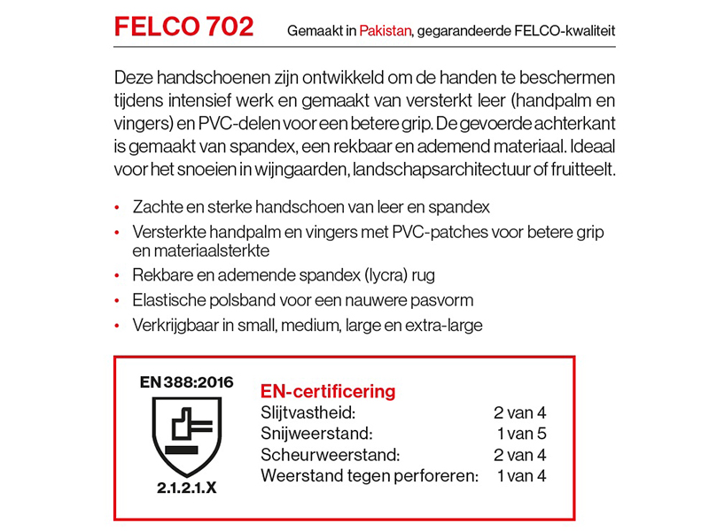 Handschoen Felco 702 maat S, rundleder met spandex rugzijde