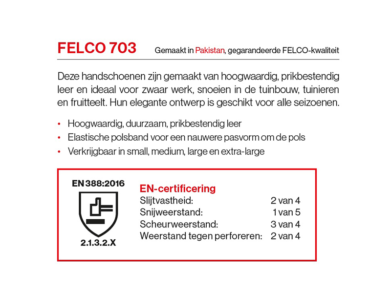 Handschoen Felco 703 maat M, volnerf rundsleder, perforatiebestendig