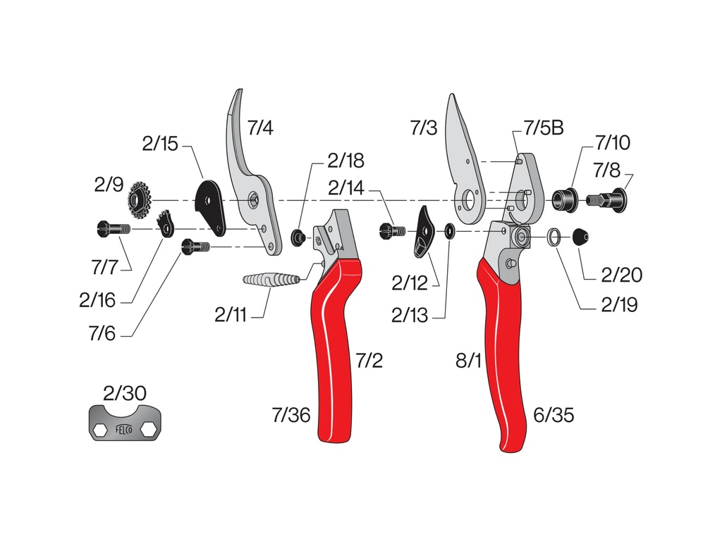 Snoeischaar FELCO 8, ergonomisch met gehoekte snijkop, knipt tot 25 mm