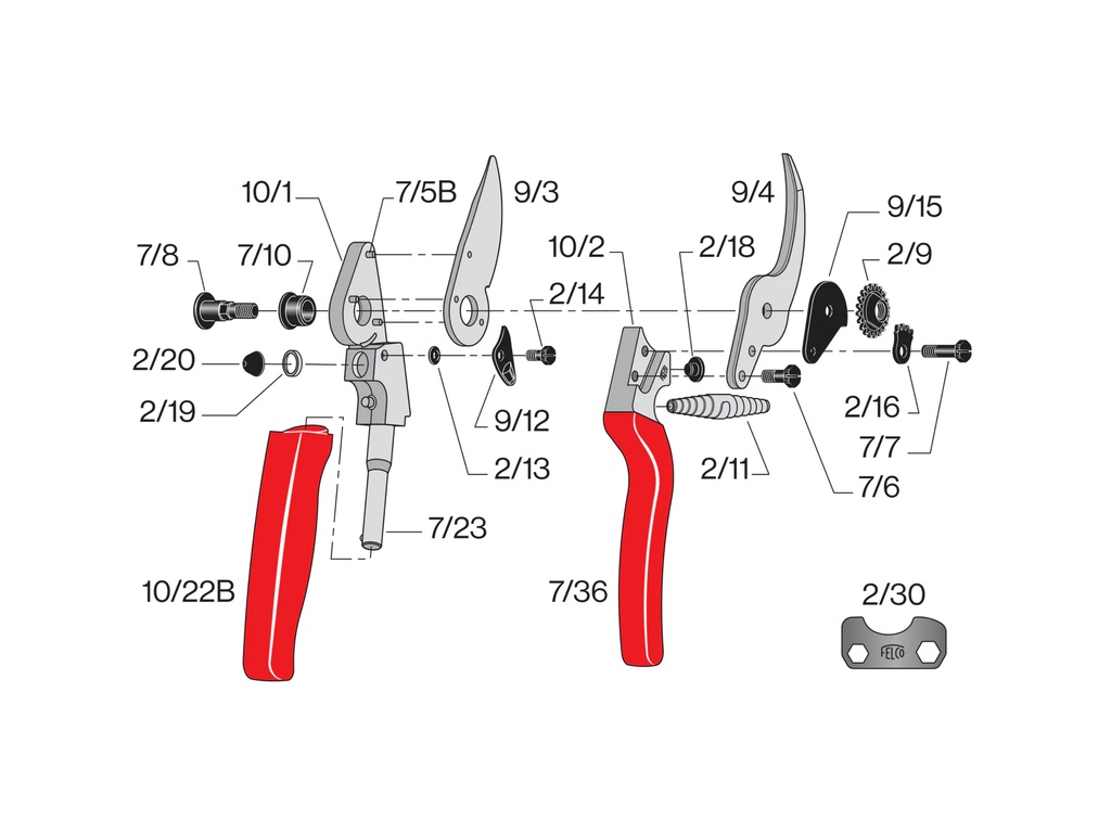 Snoeischaar FELCO 10 linkshandig, ergonomisch met rolhandvat, knipt tot 25 mm