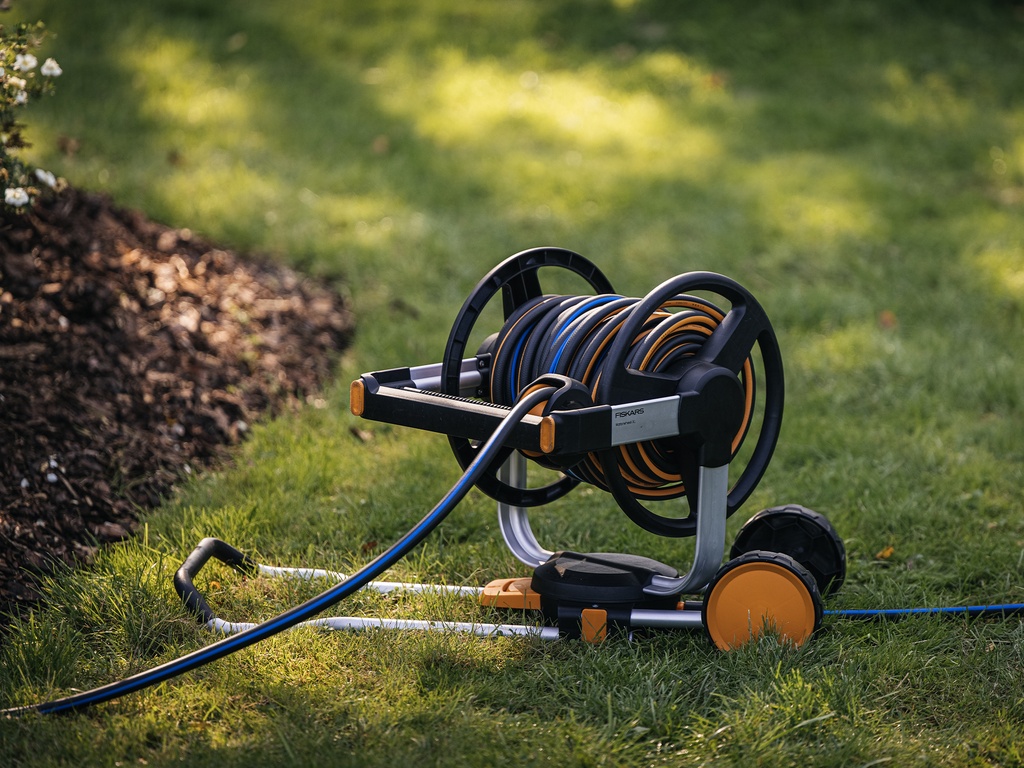 FISKARS Slanghaspel Manueel XL met wielen, inclusief 20 meter tuinslang