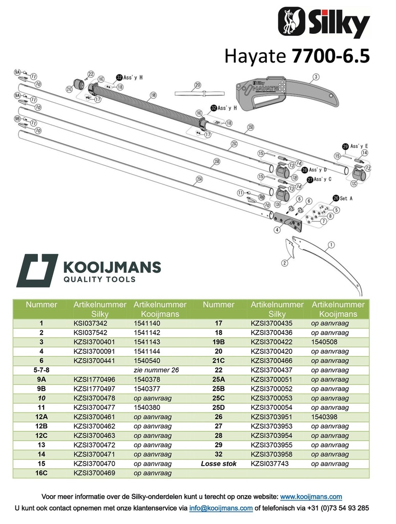 Stokzaag SILKY Hayate 7700-7.5 4-delig, uitschuifbaar 270 - 770 cm, zaagblad 42 cm