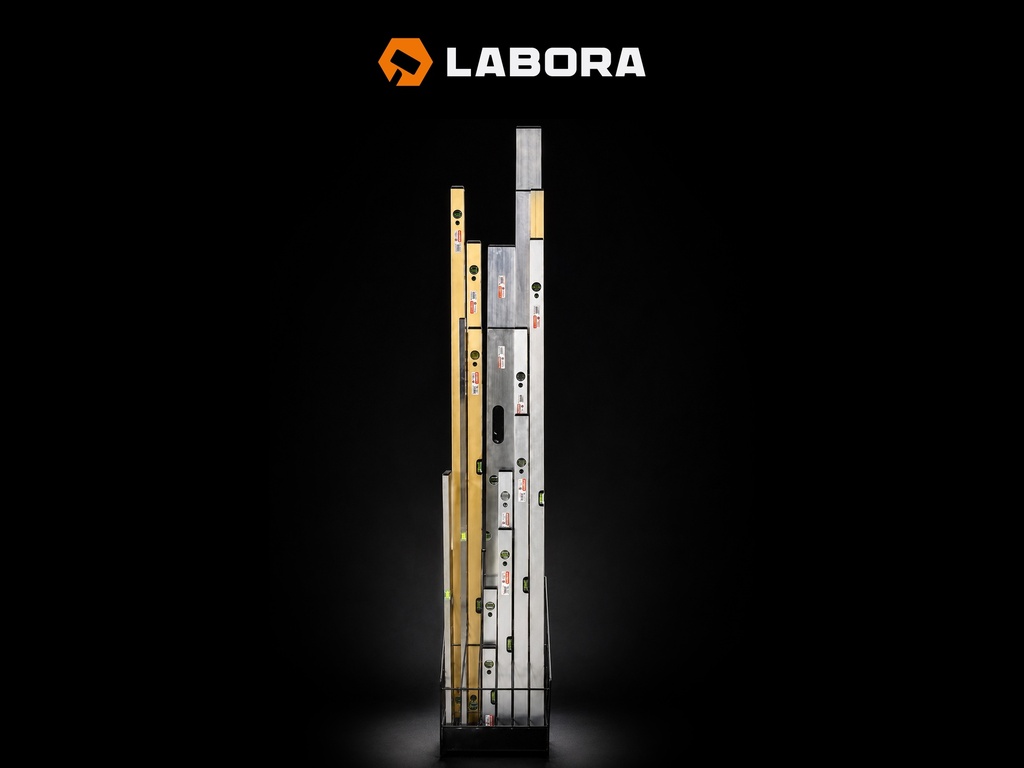 Waterpas LABORA Gold 200 cm, dikwandig aluminium, 2 libellen, versterkte uitvoering