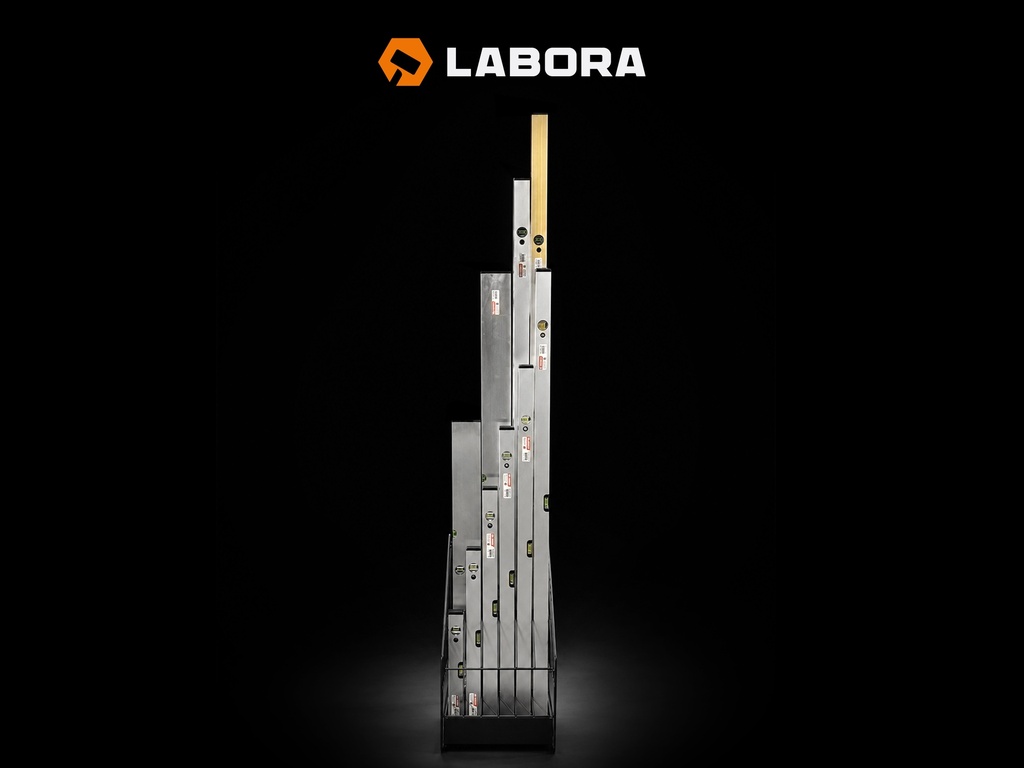 Waterpas LABORA Gold 200 cm, dikwandig aluminium, 2 libellen, versterkte uitvoering
