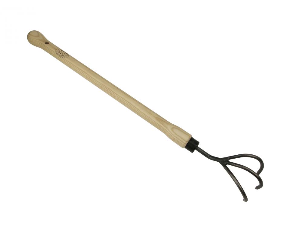 Krabber - Cultivator DE WIT 3 tands met ESSEN knopsteel 48 cm