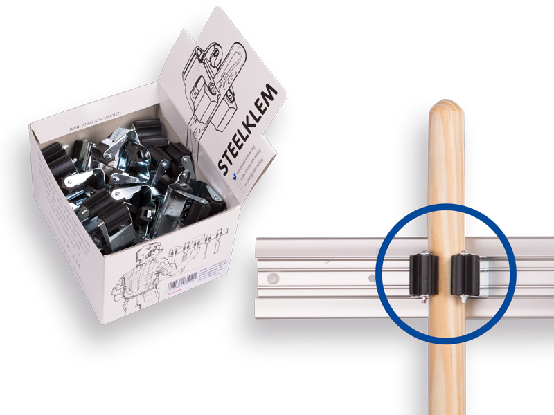 [1107415] 1x Displaydoos PRAX met steelklemmen rond 25 mm (20 stuks per doos)