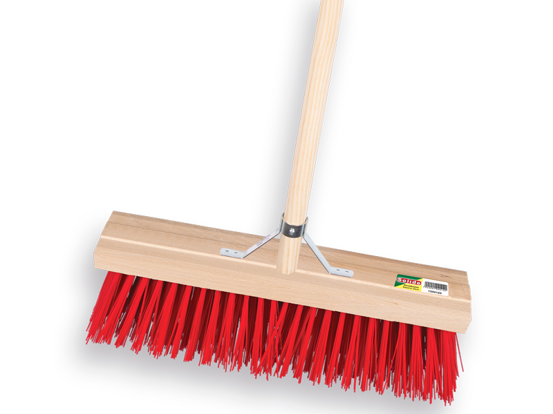 Bezem SOLIDE PPN rood 41 cm, vlakke kap, met IKAPE steel 150 x 2,8 cm en stokhouder, FSC 100%