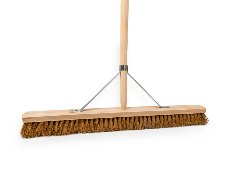 Zaalveger SOLIDE kokos 80 cm, vlakke kap, met IKAPE steel 160 x 2,8 cm en brede stokhouder. FSC 100%
