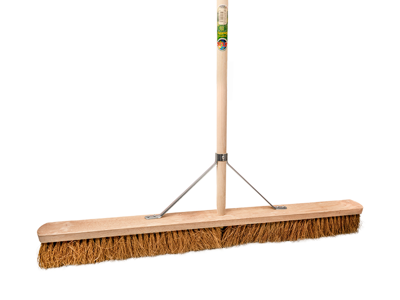[1550587] Zaalveger SOLIDE kokos 100 cm, vlakke kap, met IKAPE steel 160 x 2,8 cm en brede stokhouder. FSC 100%