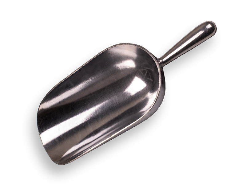 [29797] Meelschep aluminium 1600 gram, 13 x 26 cm, rond model, lengte 37 cm