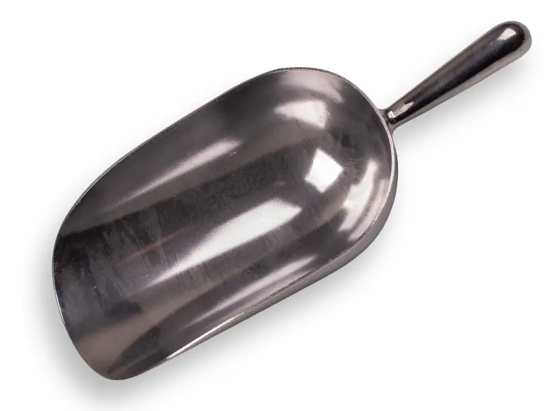 [29798] Meelschep aluminium 2500 gram, 16 x 29 cm, rond model, lengte 41 cm