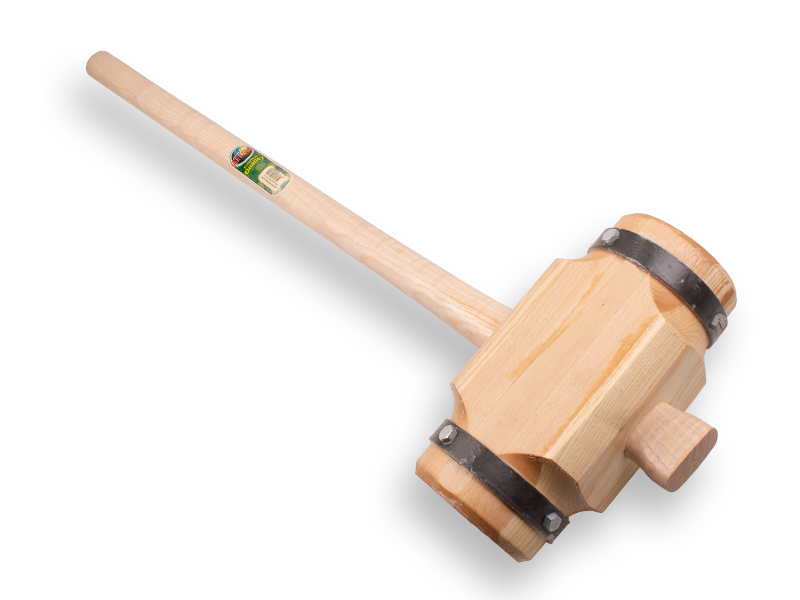 Sleg - Paalhamer ATLAS rond, gelamineerd Essenhout, stalen ringen, ovale steel 100 cm, FSC 100%