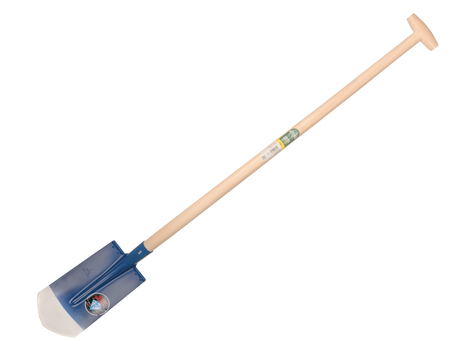 [755782] Kabelschop ATLAS DIAMANT 16 cm 3/4 blauw, onderkant spits, RONDE OPSTAP, met ATLAS schopsteel 110 cm, FSC 100%