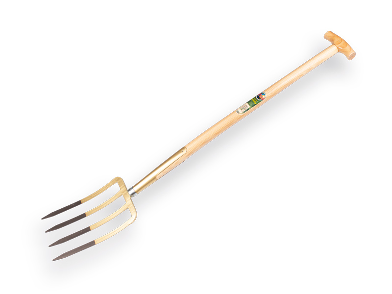 [862130] Spitvork OFFNER 4 tands brons, zwaar model met dul en ATLAS T-steel 90 cm