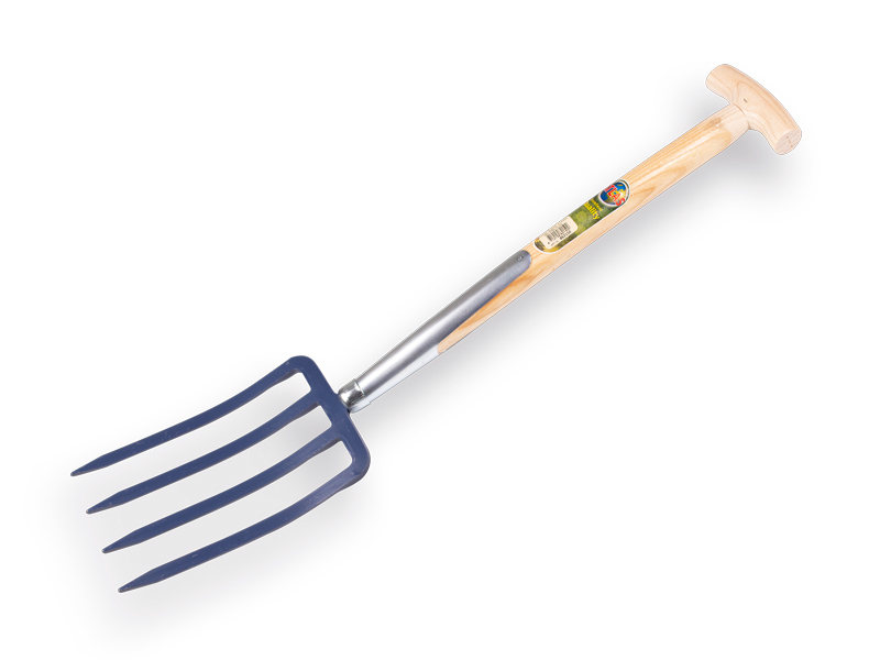 [862150] Spitvork Jimmy kort 4 tands blauw, met ESSEN T-steel 50 cm