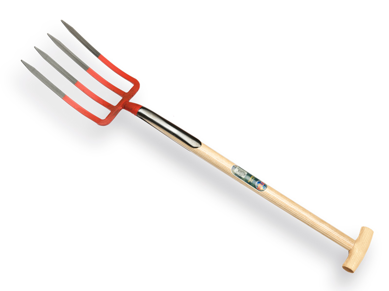 [865855] Spitvork OFFNER 4 tands rood, met dubbele veer en ATLAS T-steel 90 cm