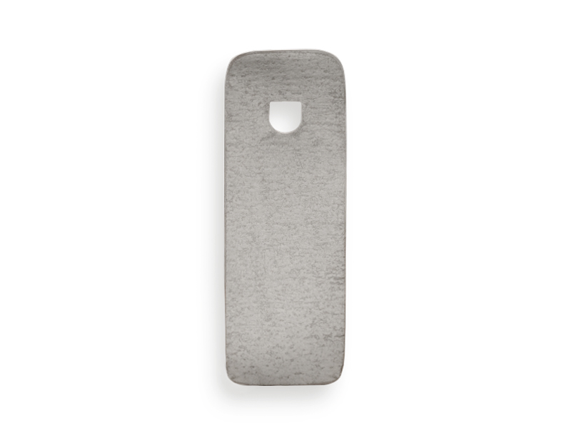 Plaatje staal 10 x 3,2 cm, voor montage van zeis aan houten steel