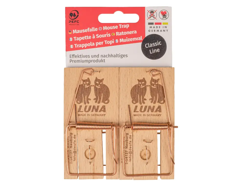Muizenval - muizenklem LUNA hout (per blisterkaart van 2 stuks)