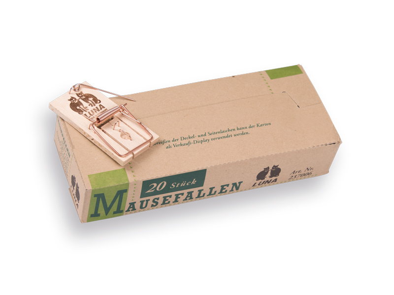 Muizenval - muizenklem LUNA hout (per doos van 20 stuks)