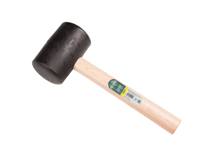 Rubberhamer ATLAS nr. 8 hard 90 shore, 1.5 kg Ø 90 x 145 mm, met HICKORY steel