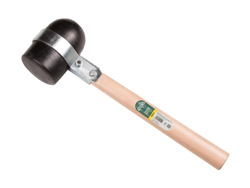 [998810] Rubberhamer ATLAS Rotterdams, zacht 70 shore, zonder gat, met beugel en HICKORY steel