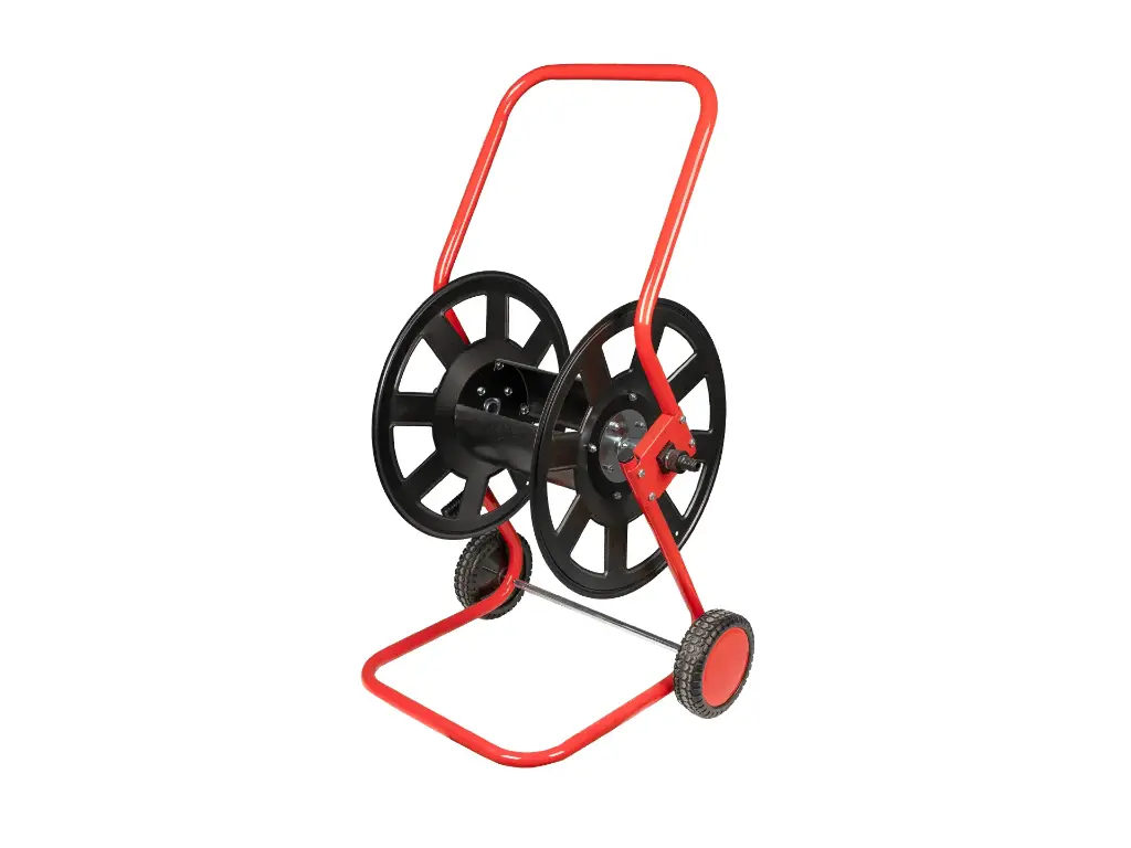 [970805] Slanghaspel - slangenwagen metaal rood/zwart, voor 60 meter ½ slang (ongemonteerd)