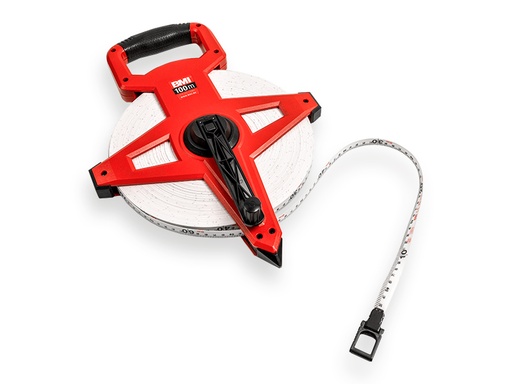 [1505434] Meetband BMI 100 meter glasvezel, kruishaspel met markeerpunt en ring