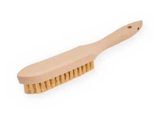 [1308184] Staalborstel 5 rijen, gehard vermessingd staaldraad, met houten greep